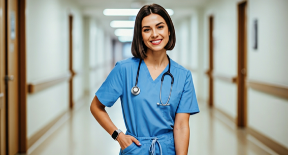 Female Nurse looking and feeling comfortable in scrubs