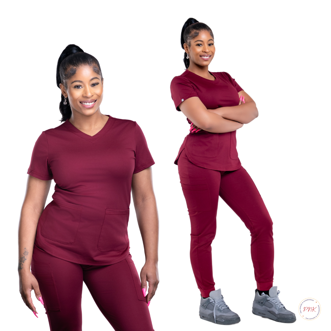 Burgundy Crimson Scrub Top