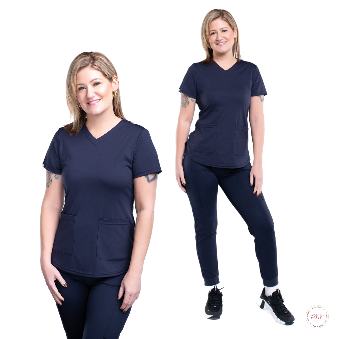 Navy Ocean Sapphire Scrub Top