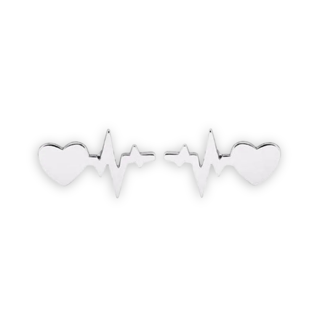 Silver Heartbeat Stud Earrings