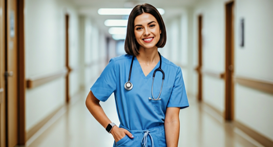 Female Nurse looking and feeling comfortable in scrubs